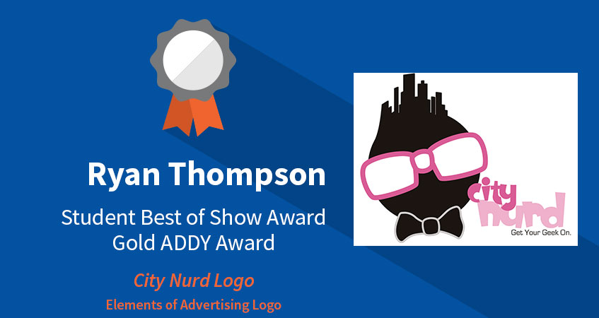Student Best of Show Award and Gold ADDY Award: City Nurd Logo. Category: Elements of Advertising Logo. Student: Ryan Thompson