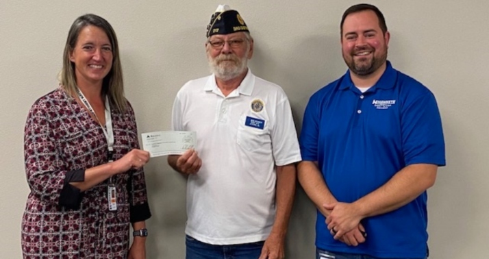 Holly Johnson, Executive Director of Institutional Advancement; Bob Wenger, American Legion of Iowa Foundation District III Foundation Director; Jeremy Rosel, Hawkeye