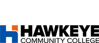 Horizontal logo: H to the left of Hawkeye Community College. Rectangle shape.