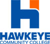 2-color: Hawkeye blue. Orange and blue H. Blue Hawkeye Community College
