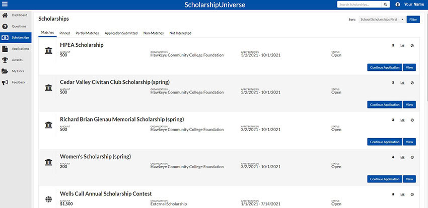 Screenshot of ScholarshipUniverse Scholarships
